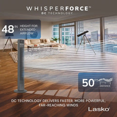 Lasko TDC48 WhisperForce™ DC Aria™ 48" Tower Fan (12-speed, remote, gray)