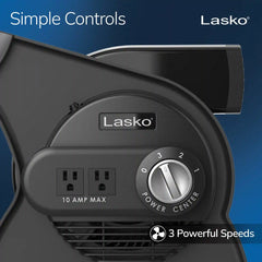 Lasko Pro Performance Pivoting High Velocity Utility Blower Fan with 3 Speeds, U15617, Black