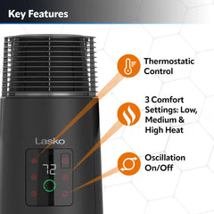 Lasko 1500W Full Circle Warmth Ceramic Tower Space Theater with Remote Control, CT24362, Black