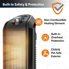 Lasko 1500W Electric Oscillating Ceramic Tower Space Heater, CT16451, Gray